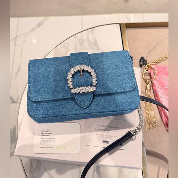 Jimmy Choo Cheri Shoulder Bag in Blue Denim - Picture 3 of 8